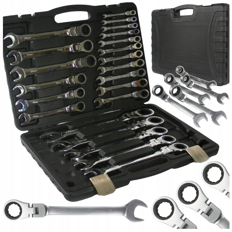 RATCHETING FLAT EYE WRENCHES BROKEN 6-32mm LARGE SET IN CASE 22el