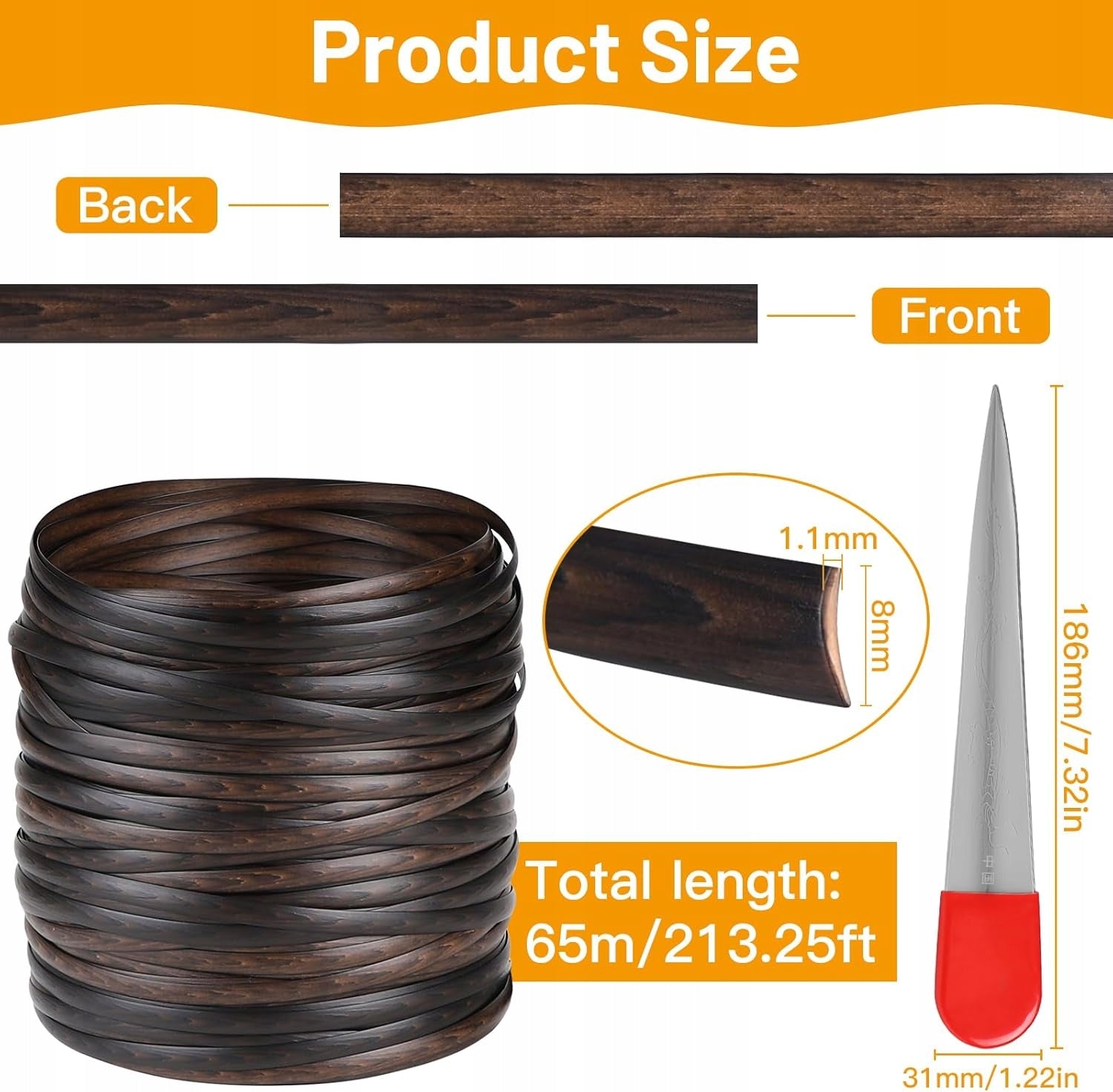 RATTAN 65M FLAT PLASTIC SYNTHETIC PLEBINE RESISTANT DURABLE STRONG Width 1 m