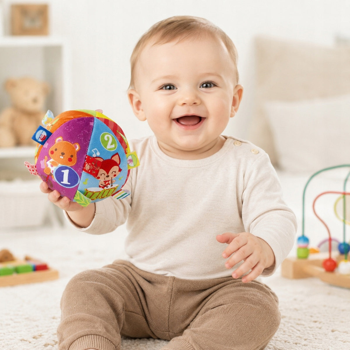 RATTLE BALL 15CM PLUSH SOFT WITH RATTLE BELL Manufacturer code 3705