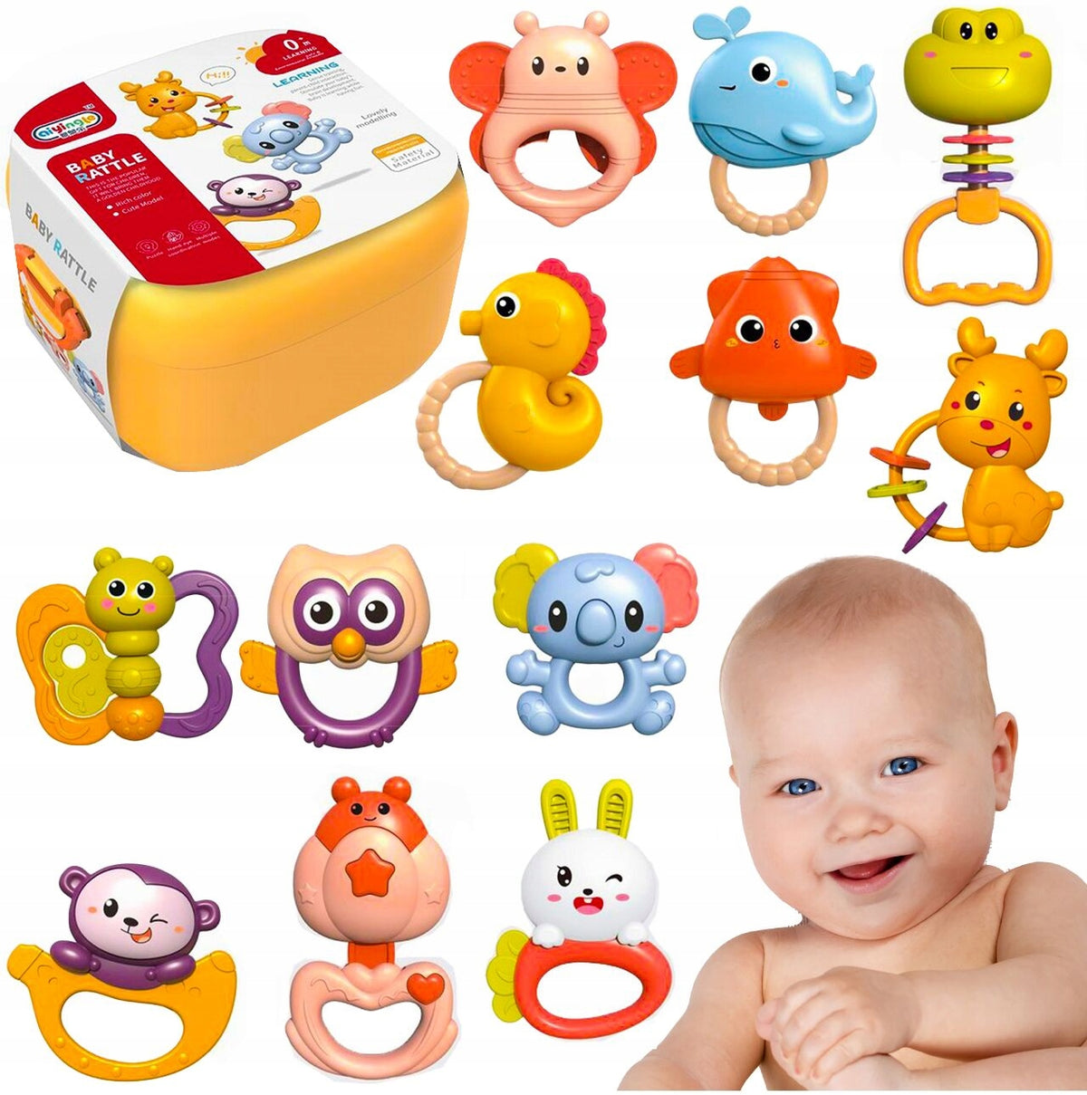 RATTLE SET RATTLE TEETHERS 12 PCS SUITCASE CASE