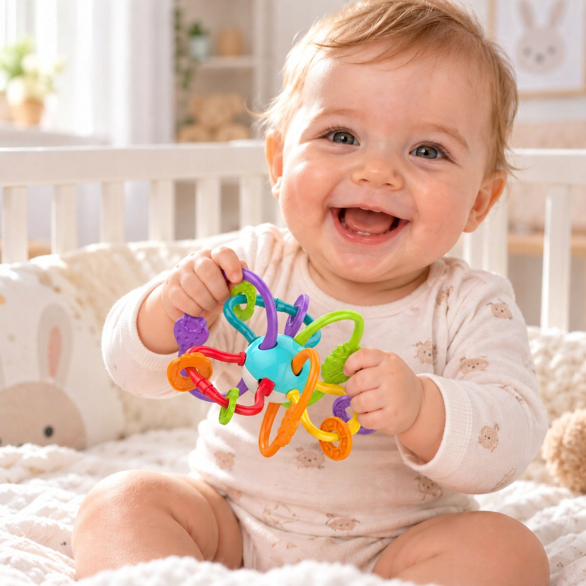 RATTLE TEETHER 2IN1 MONTESSORI SENSORY EDUCATIONAL COLORFUL Kid's age 0+