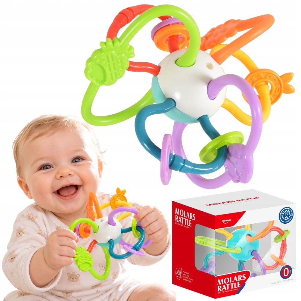 RATTLE TEETHER 2IN1 MONTESSORI SENSORY EDUCATIONAL COLORFUL