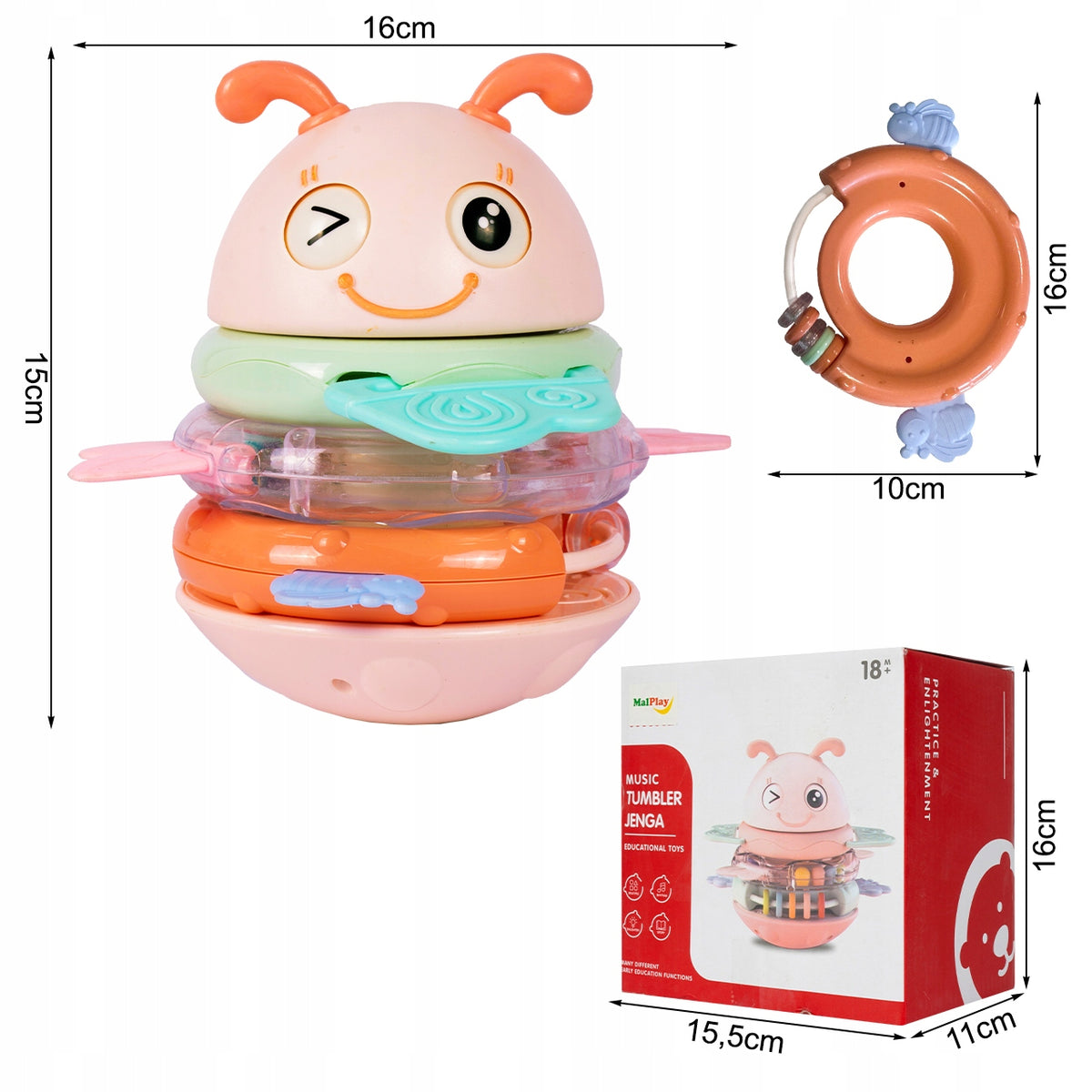 RATTLE TEETHER PINK PYRAMID PLAYS SOUND MUSIC FOR BABY Manufacturer code 111029