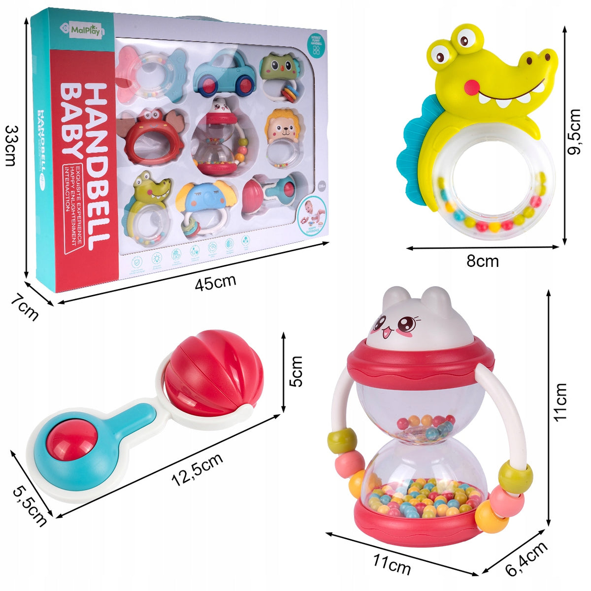 RATTLES TEETHERS ANIMALS RATTLE SET 9PCS FOR TODDLER BABY Brand MalPlay