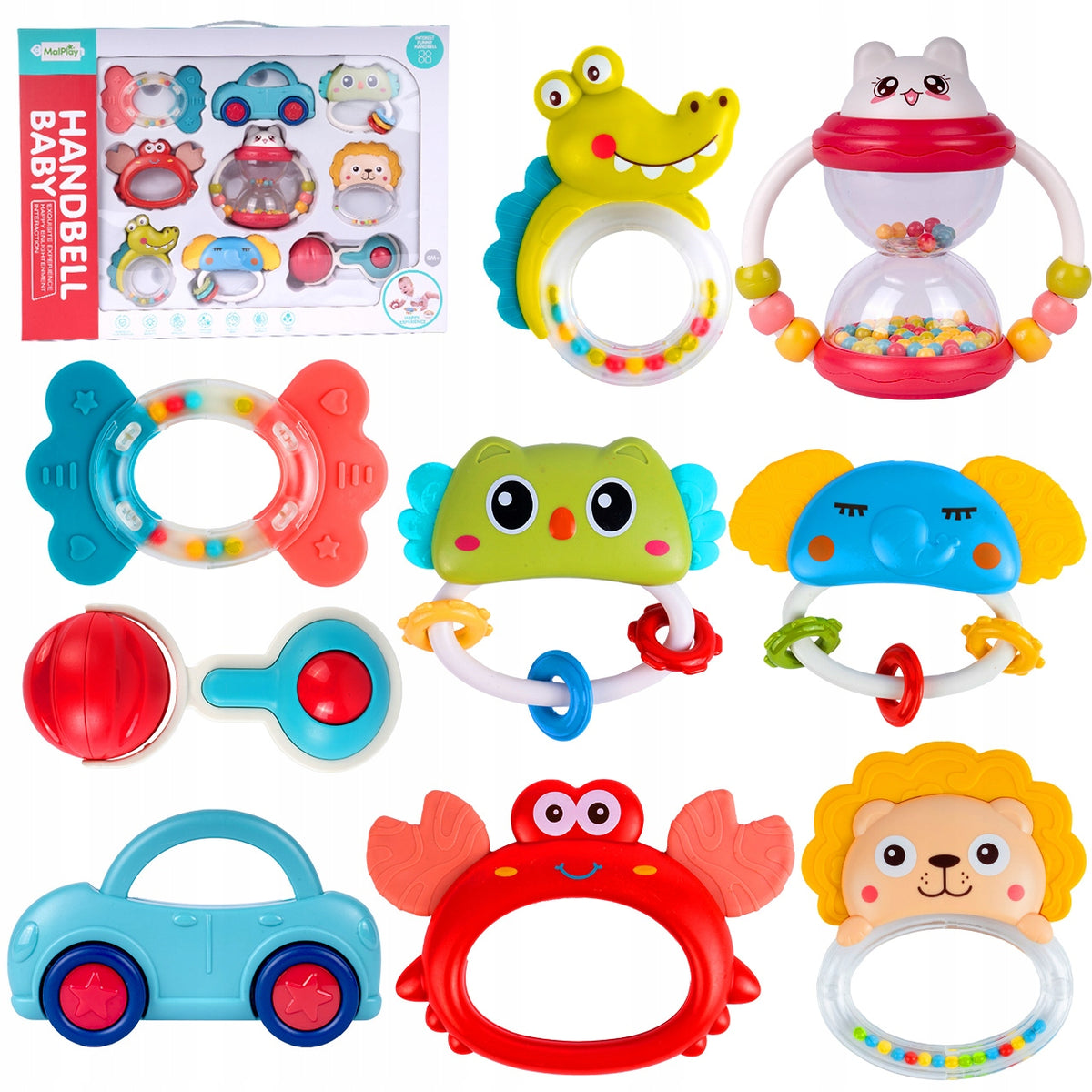 RATTLES TEETHERS ANIMALS RATTLE SET 9PCS FOR TODDLER BABY