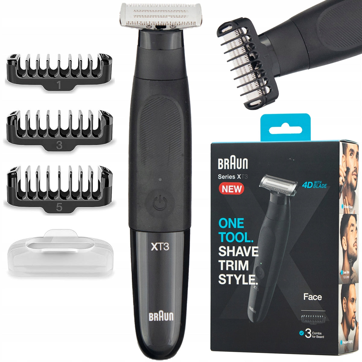 RAZOR TRIMMER BEARD FACE SHAVER BRAUN XT3100 WET-DRY 3CAPS