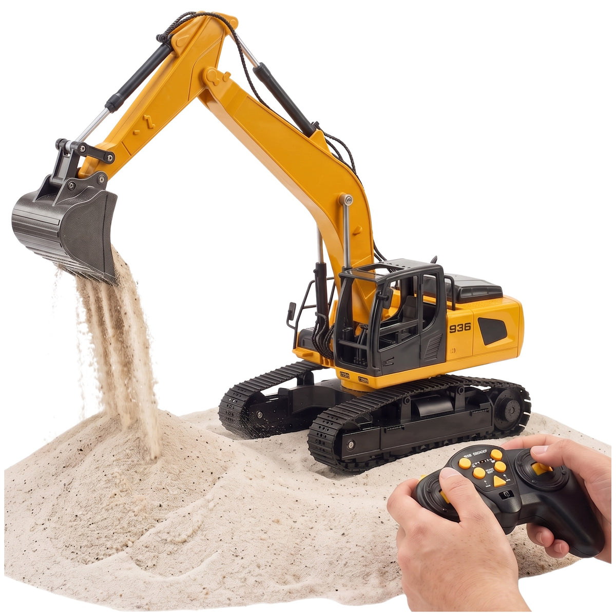 RC EXCAVATOR REMOTE CONTROLLED 360° MOVABLE METAL BUCKET 2X BATTERIES