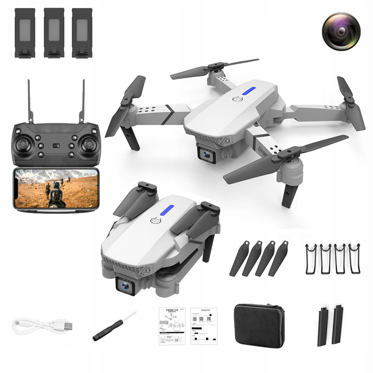 RC LS-E525 DRONE CAMERA DUAL CAMERA 4K WIFI HD APP TOY 100M 15MIN
