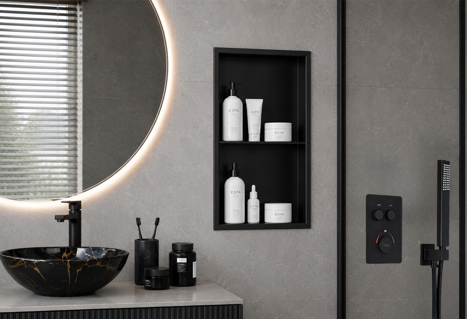 RECESSED SHELF 60x30x10 CM BATHROOM SHOWER BLACK stainless steel Manufacturer code PWN015