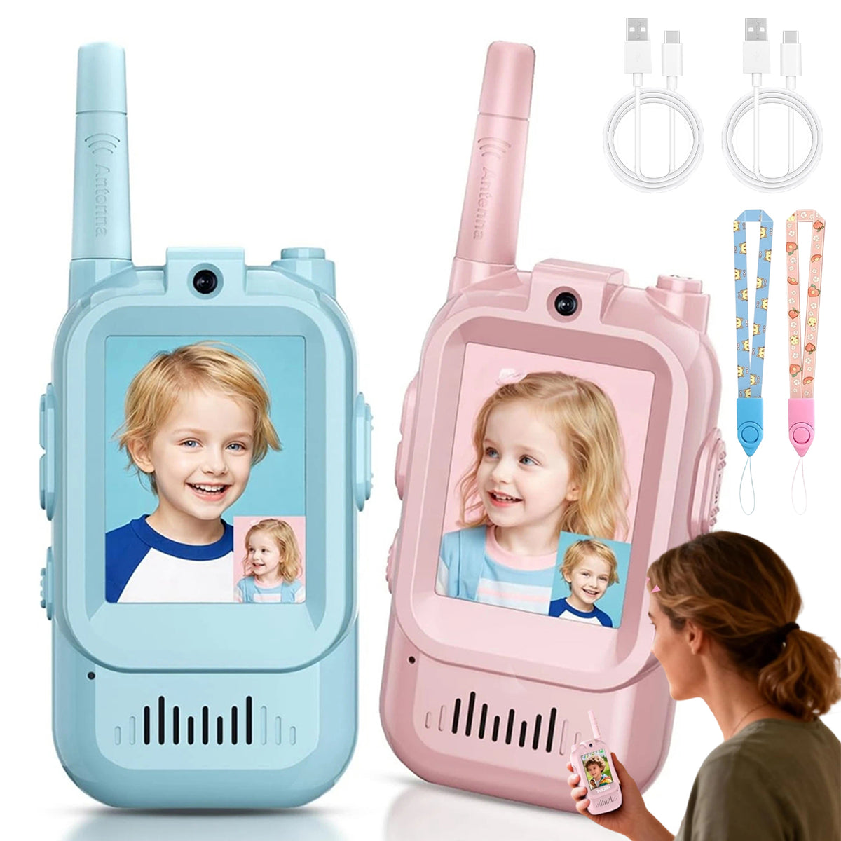 RECHARGEABLE VIDEO WALKIE-TALKIES FOR KIDS 4 SCREEN MODES