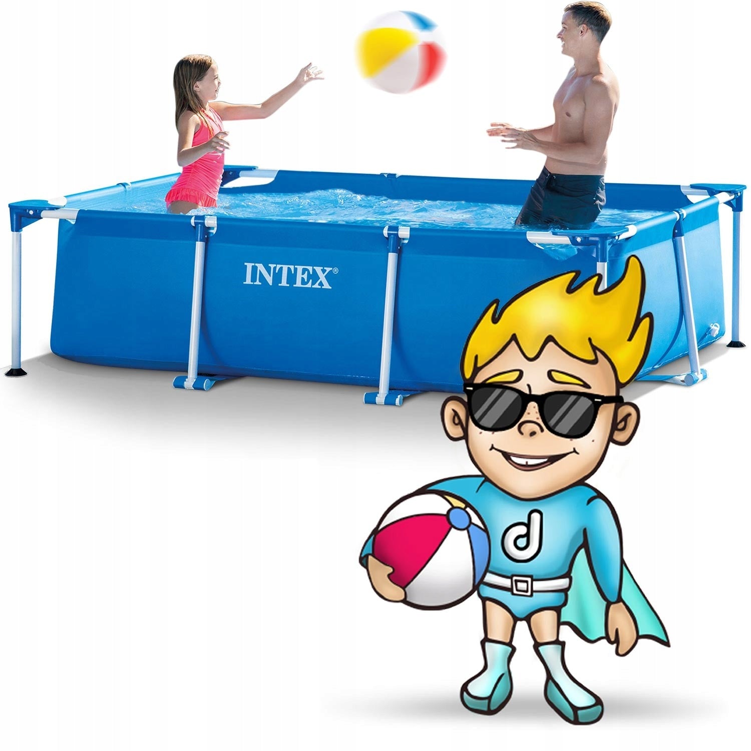 RECTANGULAR GARDEN POOL INTEX LARGE 220 x 150 x 60 cm 2in1 28270 Manufacturer code BASEN OGRODOWY STELAŻOWY PROSTOKĄTNY INTEX