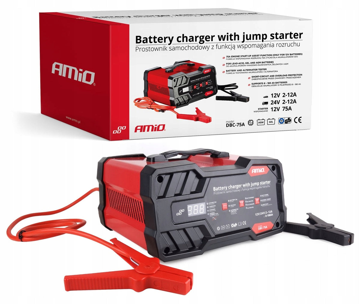 RECTIFIER WITH START-UP FUNCTION CHARGER FOR BATTERY 75A 12V/24V AUTO BUS