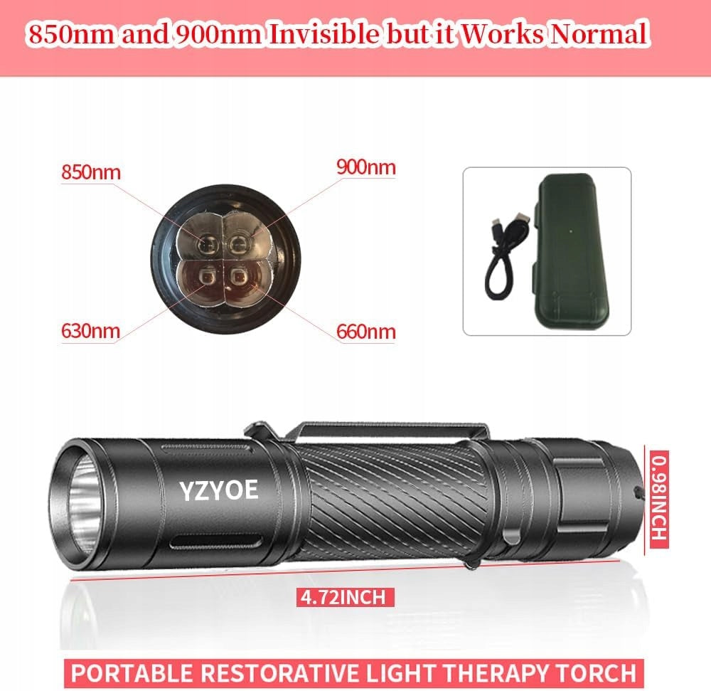 RED LIGHT THERAPY LAMP LED FLASHLIGHT 4 WAVES USB Packaging status original