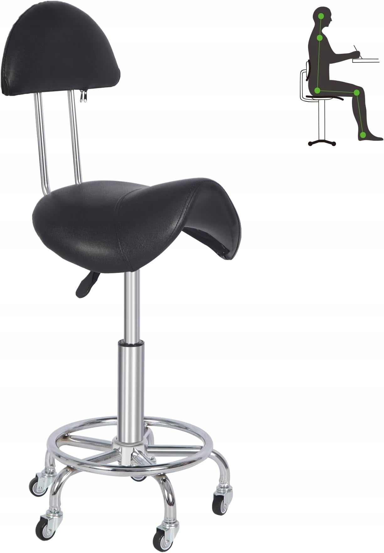 REDCAMP stool with wheels and swivel backrest black RIDER