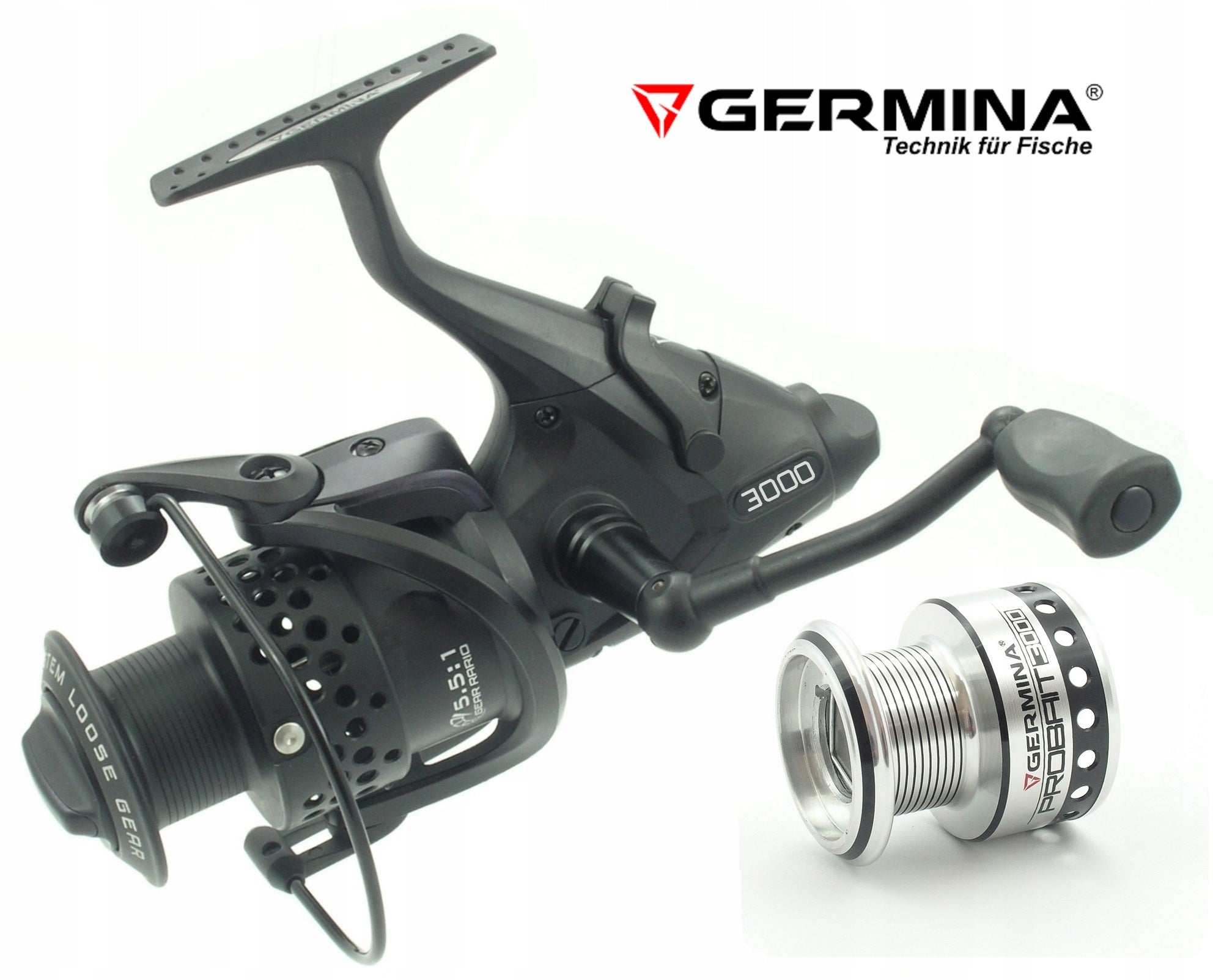 REEL GERMINA PROBAIT 3000 4BB FREE GEAR RATIO 5,1:1 2 x ALU SPOOL +Ż