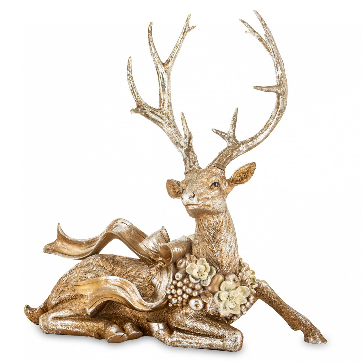 REINDEER FIGURINE CHRISTMAS DEER DECORATION LYING DIGNIFIED GOLD SCULPTURE