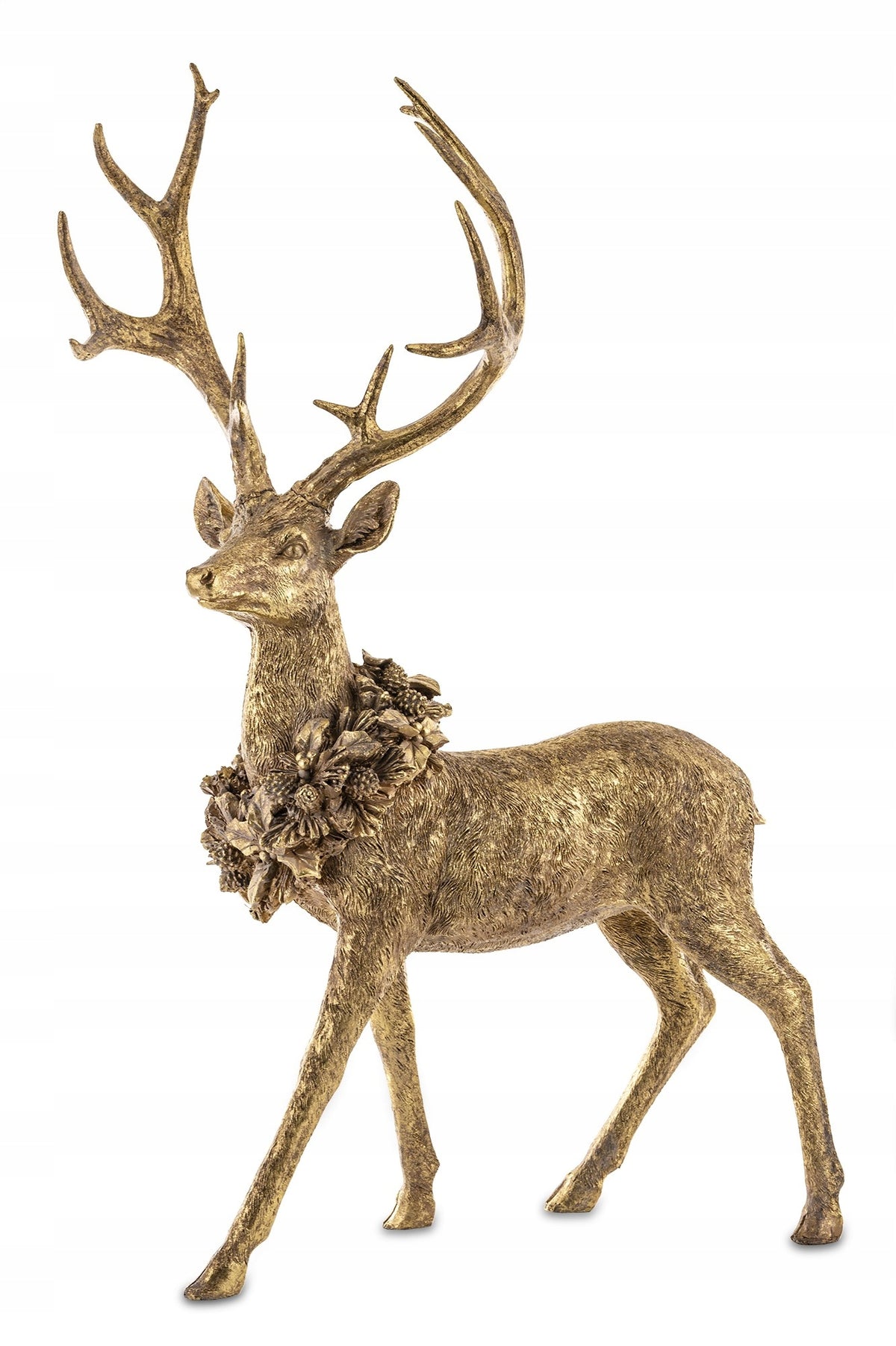 REINDEER FIGURINE CHRISTMAS DEER DECORATION STANDING GOLD SCULPTURE