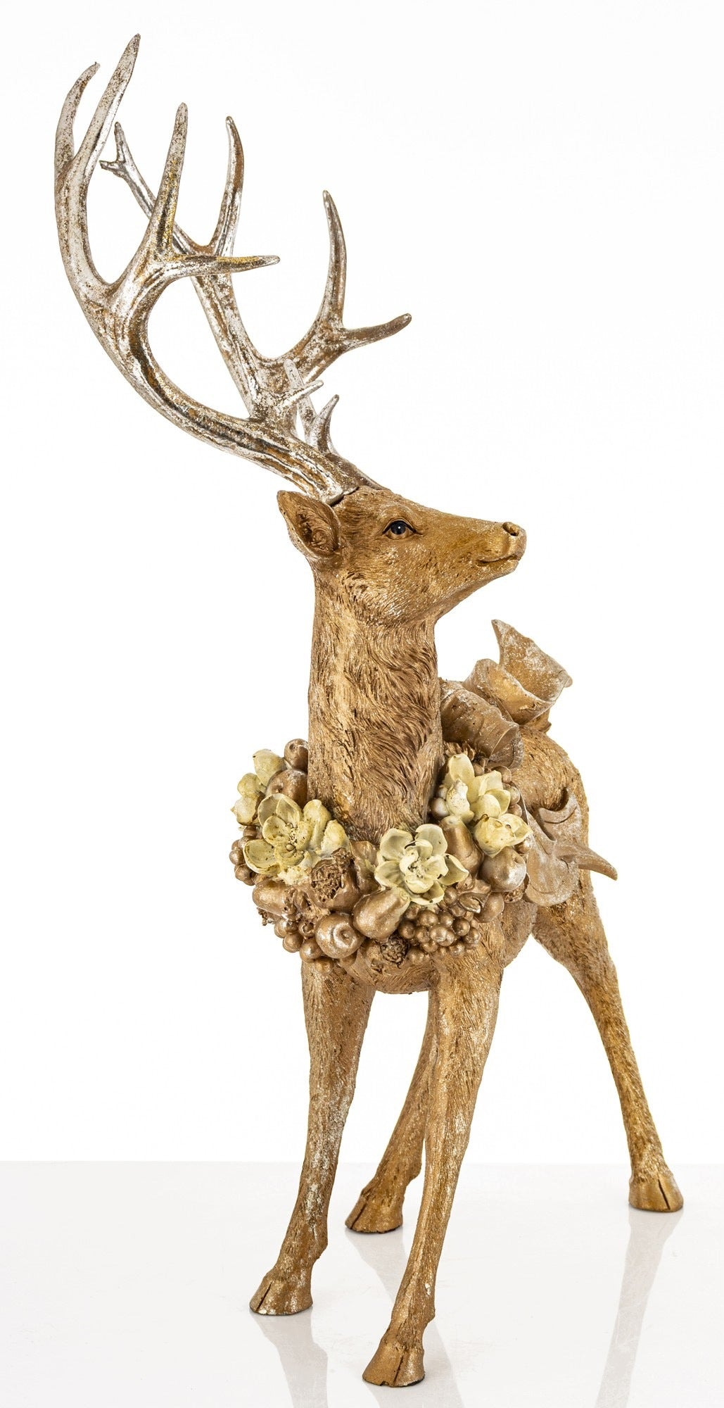 REINDEER FIGURINE CHRISTMAS DEER STANDING DECORATION DIGNIFIED GOLD SCULPTURE Packaging status original