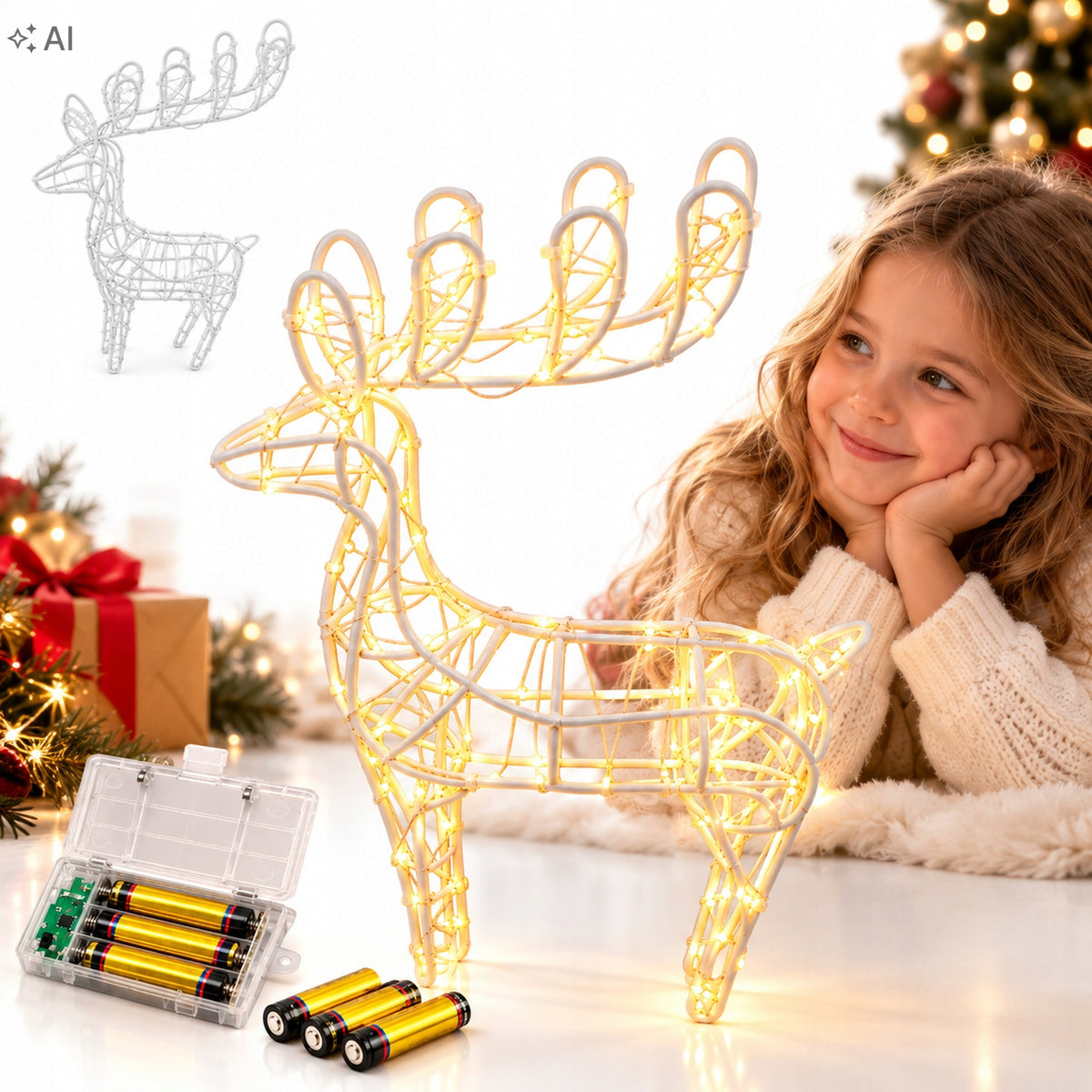 REINDEER GLOWING LED 46 CM BATTERY OPERATED WARM WHITE CHRISTMAS ORNAMENT