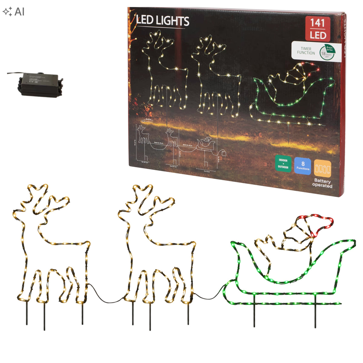 REINDEER GLOWING WITH SLEIGH SANTA CLAUS CHRISTMAS WATERPROOF LED DECORATION