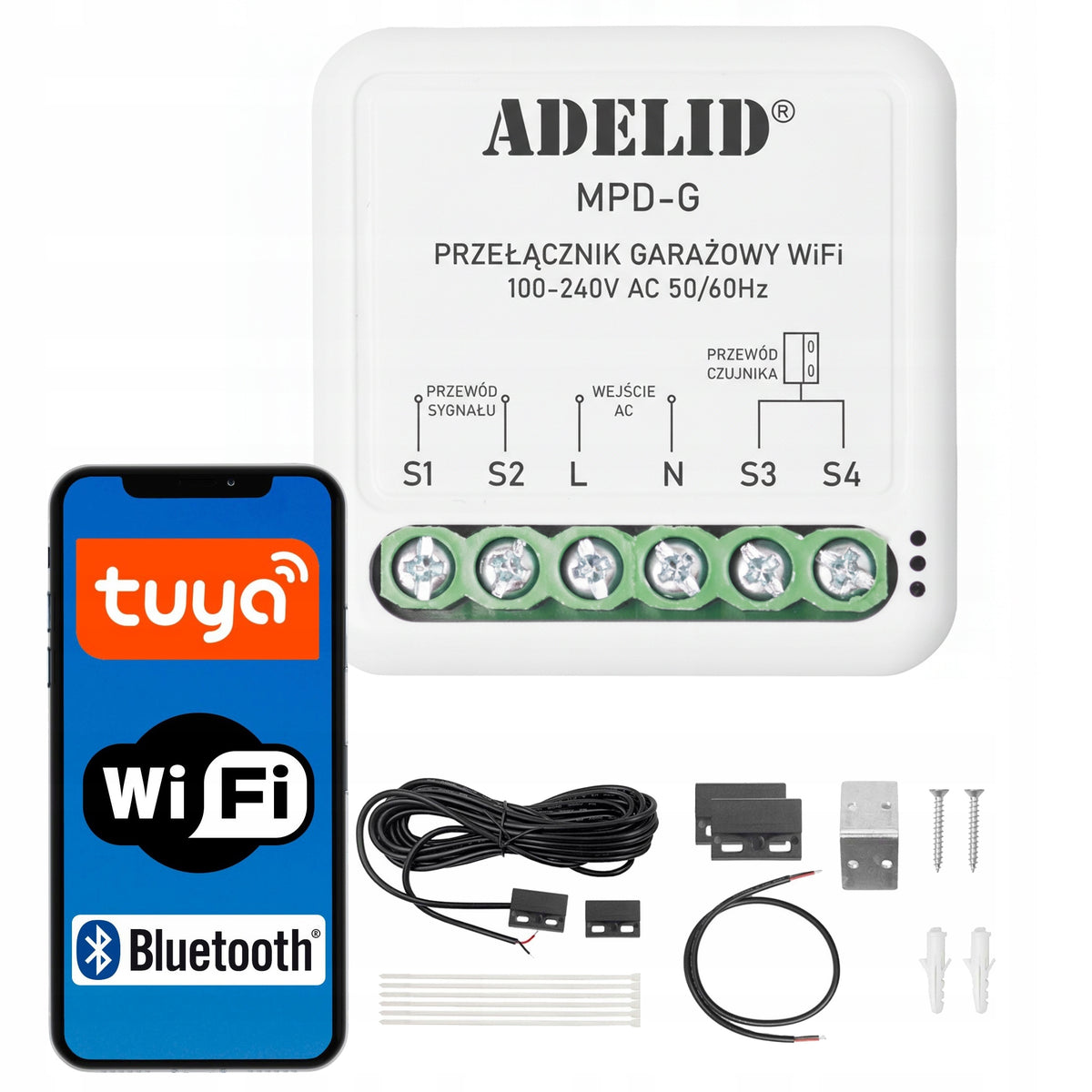 RELAY CONTROLLER FOR GARAGE ENTRANCE DOOR WIFI TUYA + SENSORS