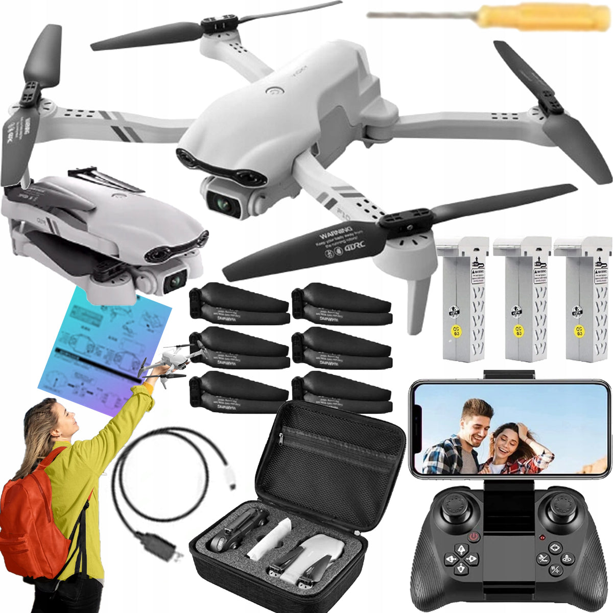 REMOTE CONTROLLED DRONE 3x AKU CAMERA 2000M 90Min 45KM/h SET 2026 PREMIUM