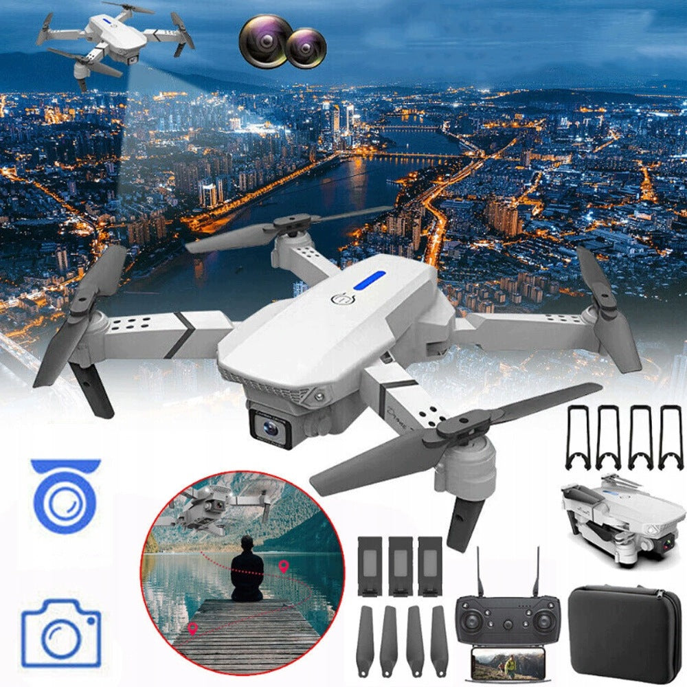 REMOTE CONTROLLED DUAL CAMERA DRONE, LIGHTWEIGHT FOLDING QUADCOPTER