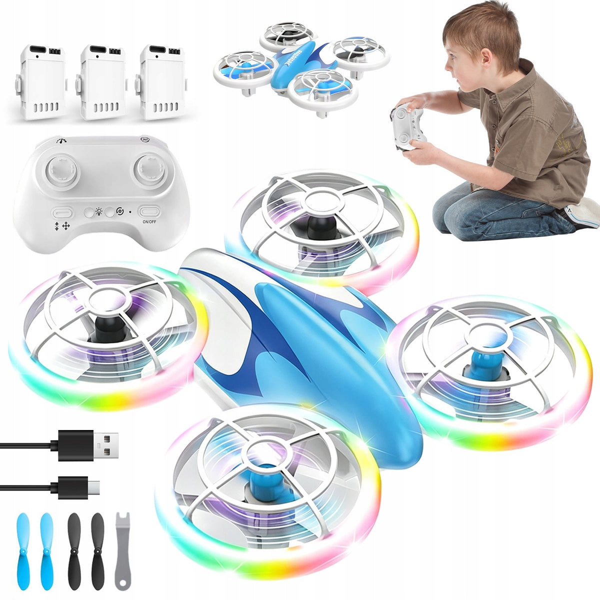 REMOTE LED AEROBATIC DRONE 360° ROTATION 30MIN FLIGHT 3X500MAH FOR CHILDREN