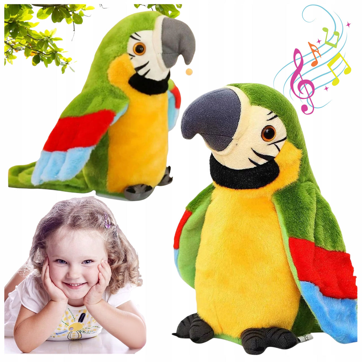 REPEATING PARROT SAYS REPEAT PLUSH TOY MOCKINGBIRD