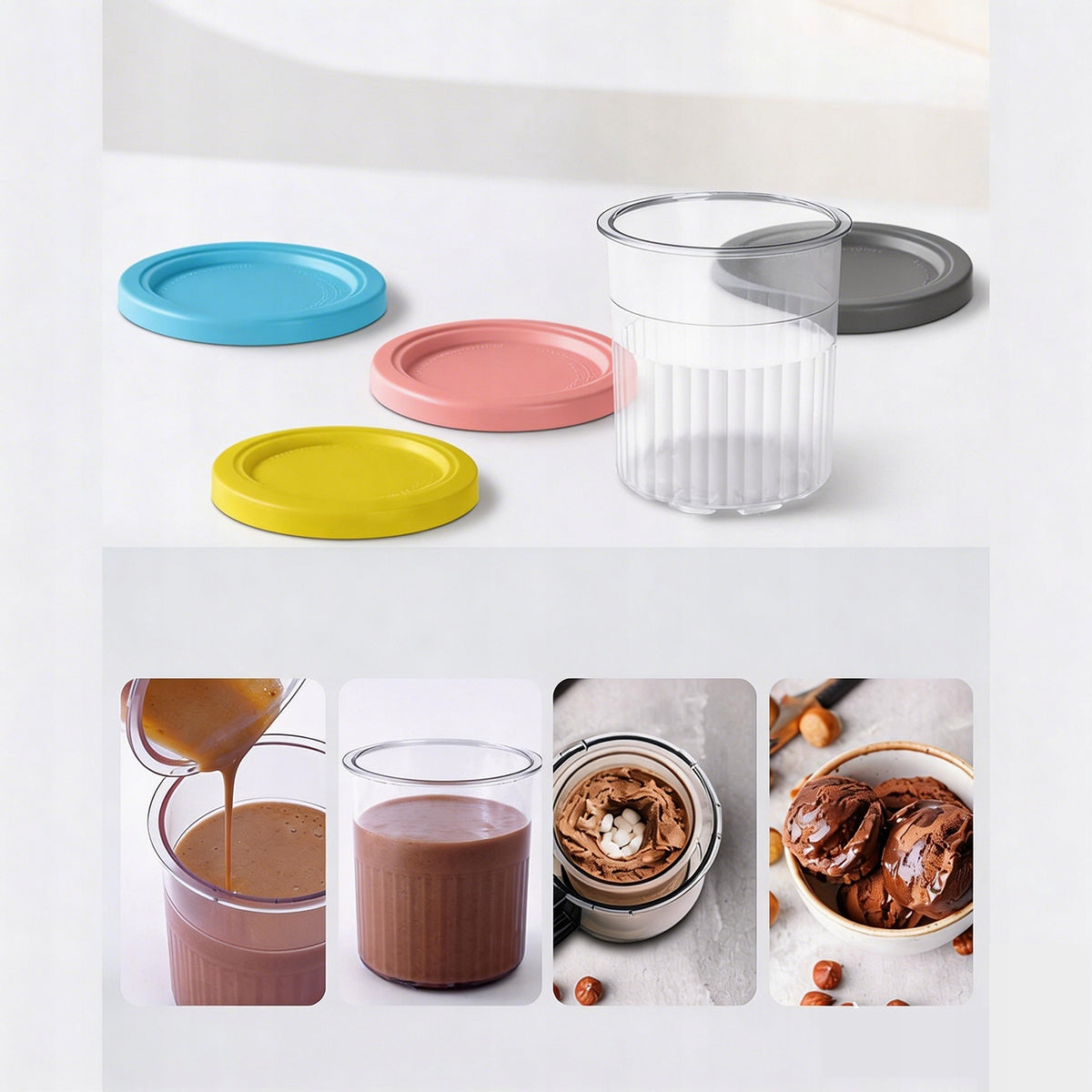 REPLACEMENT PINT CONTAINERS FOR NINJA CREAMI NC501EU NC500EU 4 PIECES Dominant color multicolor