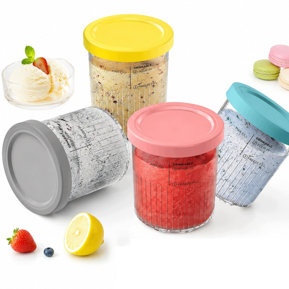 REPLACEMENT PINT CONTAINERS FOR NINJA CREAMI NC501EU NC500EU 4 PIECES