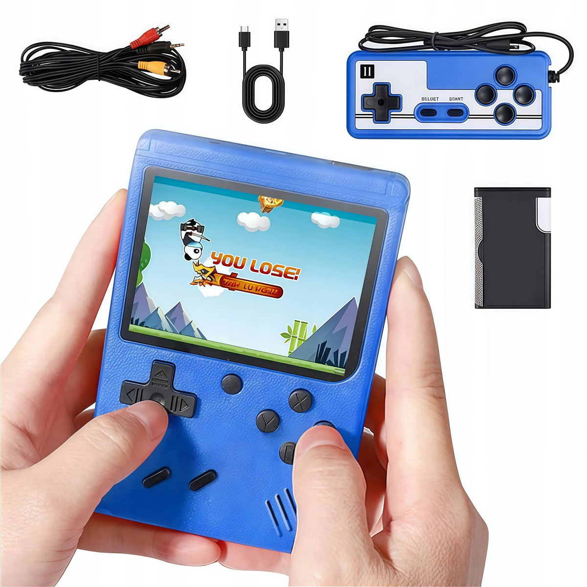 RETRO CONSOLE 800 GAMES FOR TWO PEOPLE + GAMEPAD BLUE PORTABLE BAG Packaging status original