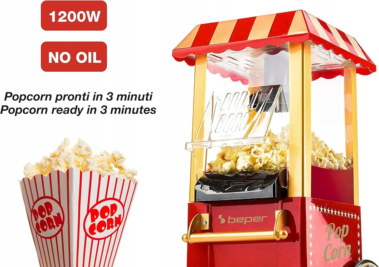 RETRO POPCORN MACHINE 1200W FAT FREE HOT AIR RED EAN (GTIN) 5906104178759
