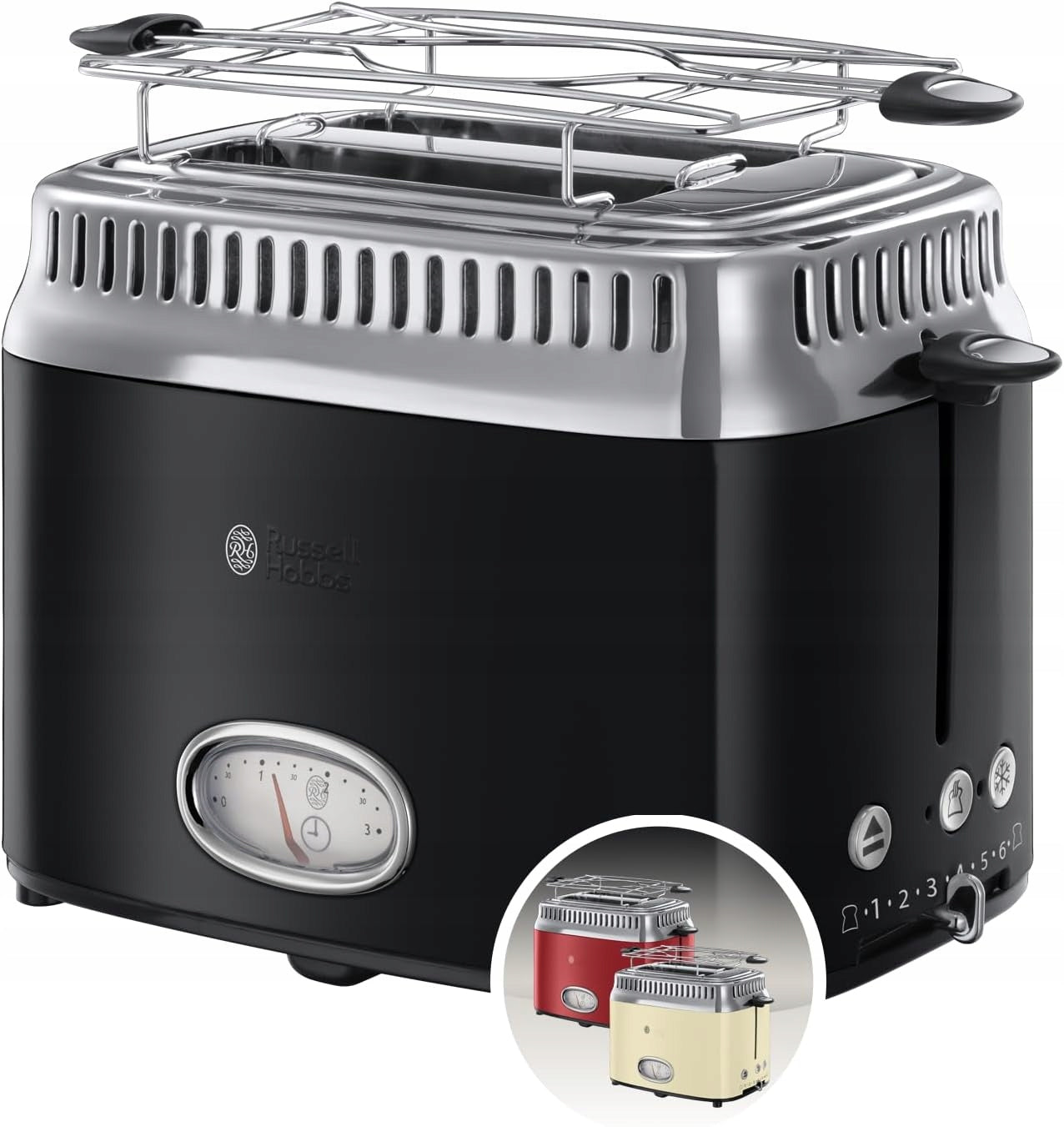 RETRO TOASTER 2 SLICES 1300W WITH DEFROST FUNCTION AND GRATE, BLACK