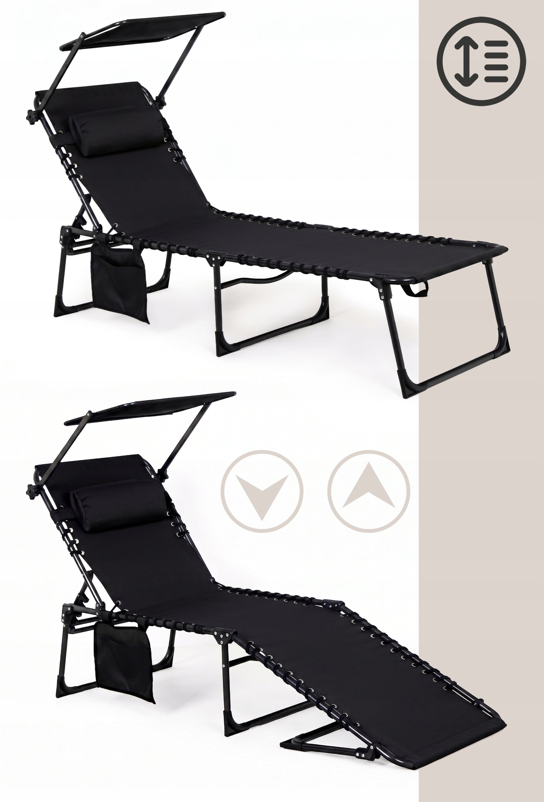 REVA Beach Garden Lounger FOLDING COUCH ADJUSTABLE Bed WITH VISOR Brand Sapphire