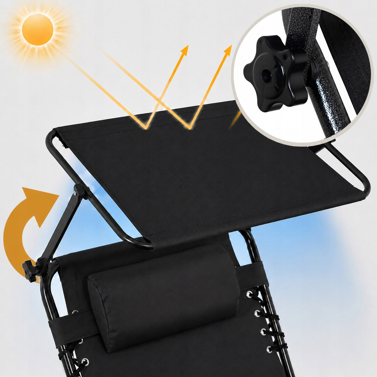 REVA Beach Garden Lounger FOLDING COUCH ADJUSTABLE Bed WITH VISOR Frame material metal