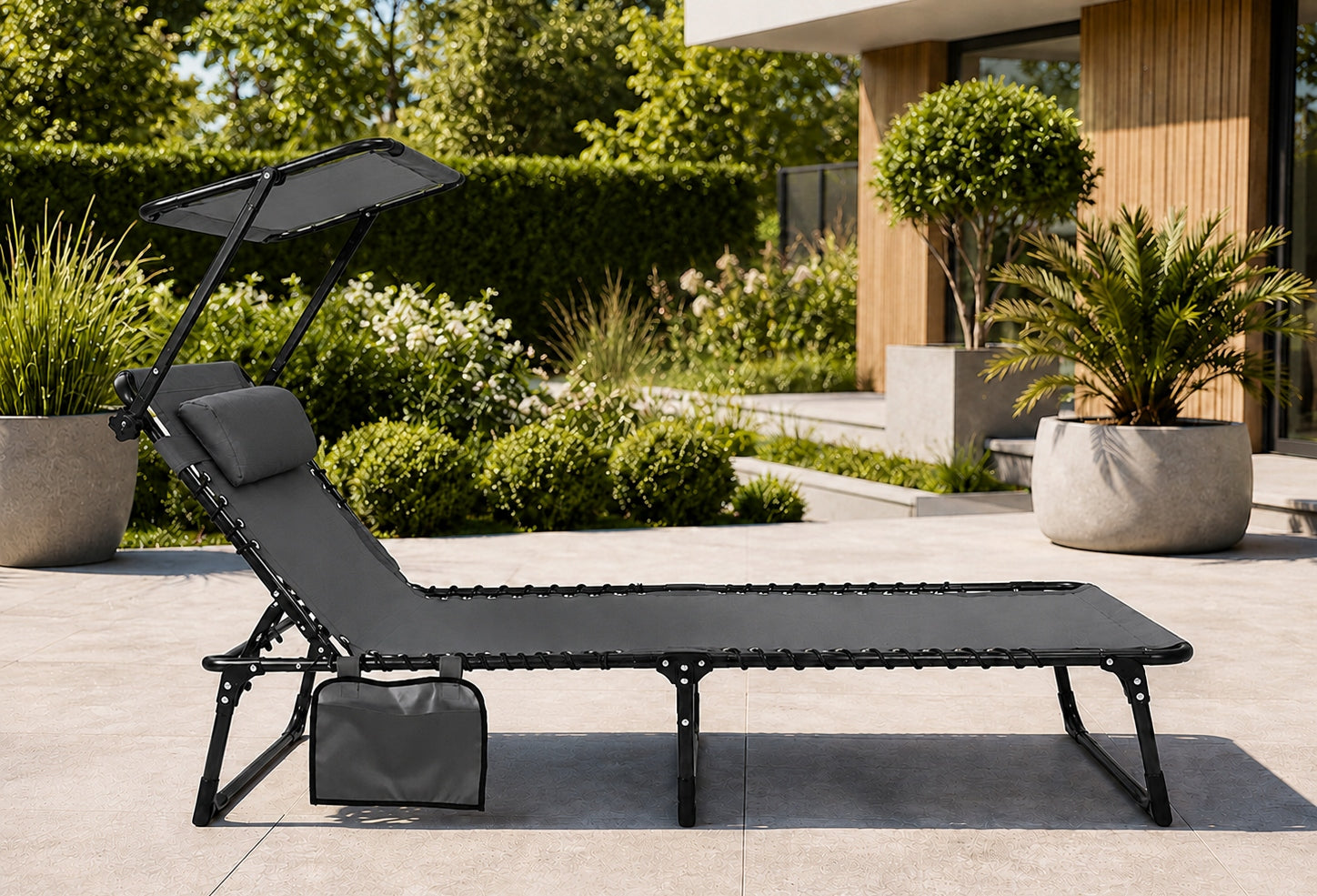REVA Beach Garden Lounger FOLDING COUCH ADJUSTABLE Bed WITH VISOR Manufacturer code ST-608_REVA_GREY
