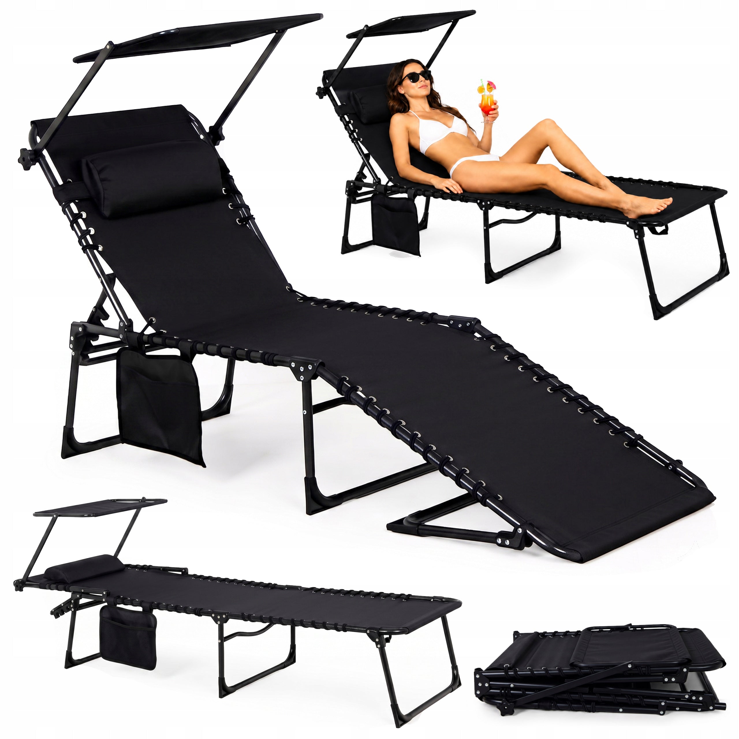 REVA Beach Garden Lounger FOLDING COUCH ADJUSTABLE Bed WITH VISOR