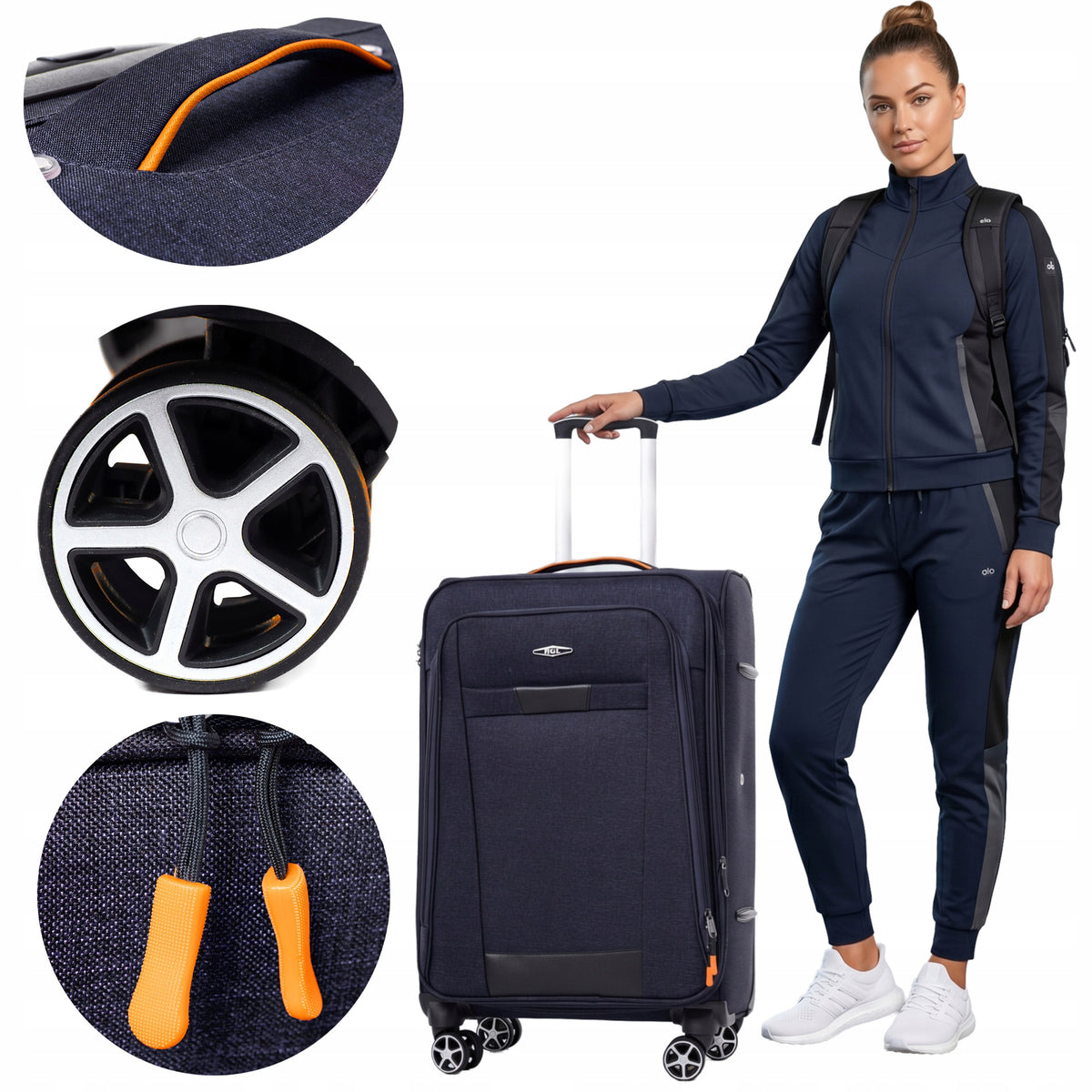 RGL LARGE MATERIAL TRAVEL SUITCASE XXL BAG 4 WHEELS CIPHER LUGGAGE