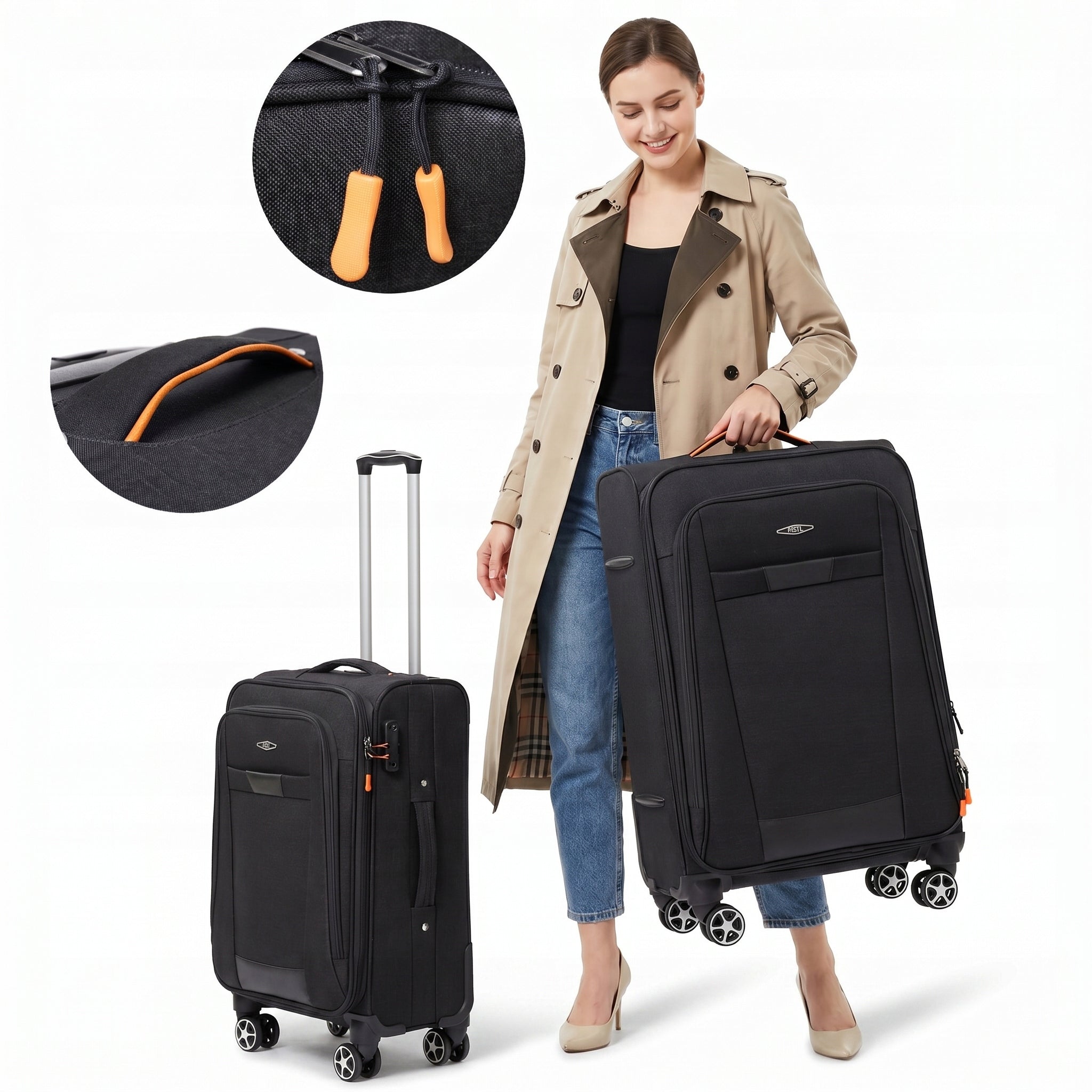 RGL S-030 XL MEDIUM MATERIAL SUITCASE TRAVEL BAG 4 WHEELS