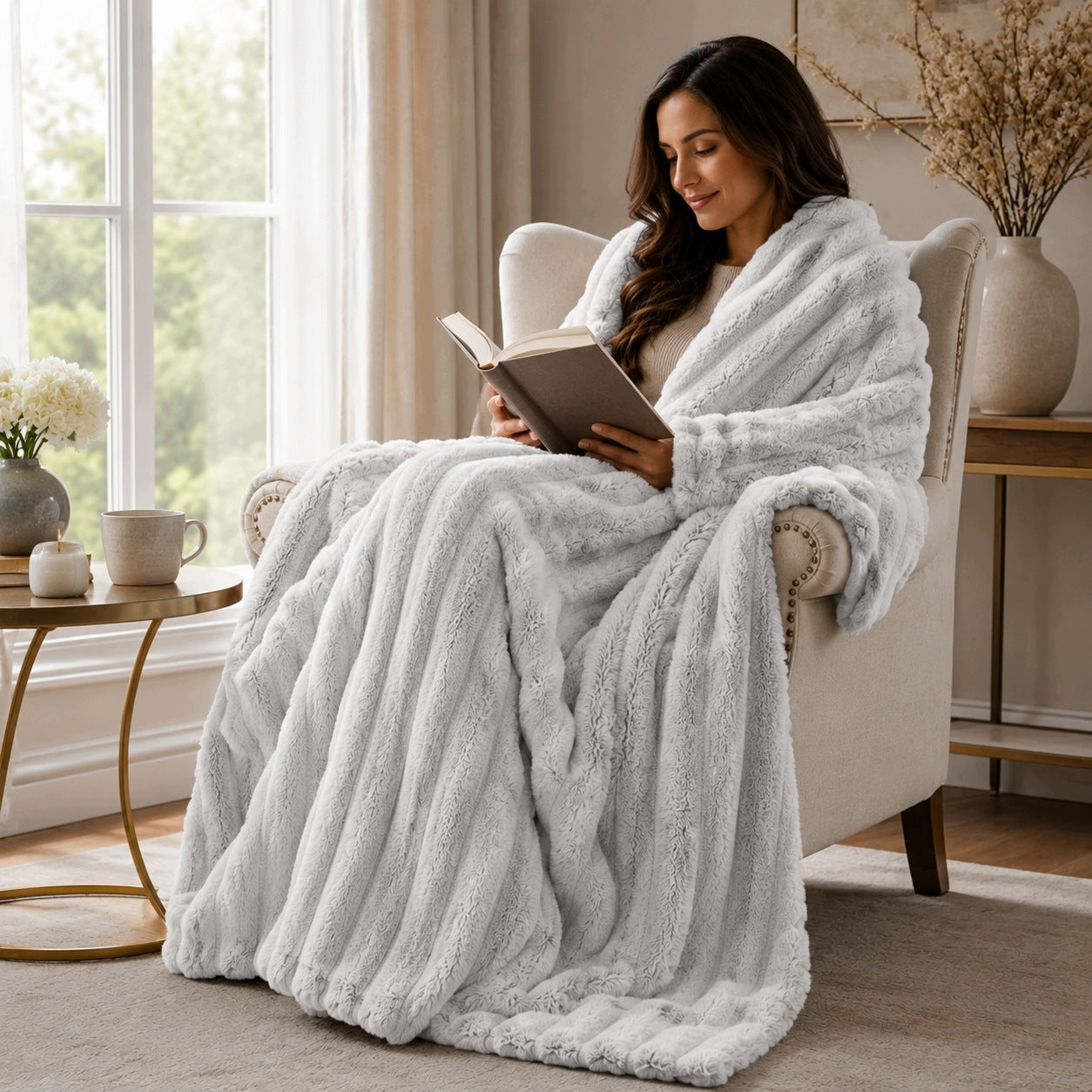 RIBBED BLANKET SOFT WARM PREMIUM LIGHT GREY FOR BED 160x200cm Medical device no