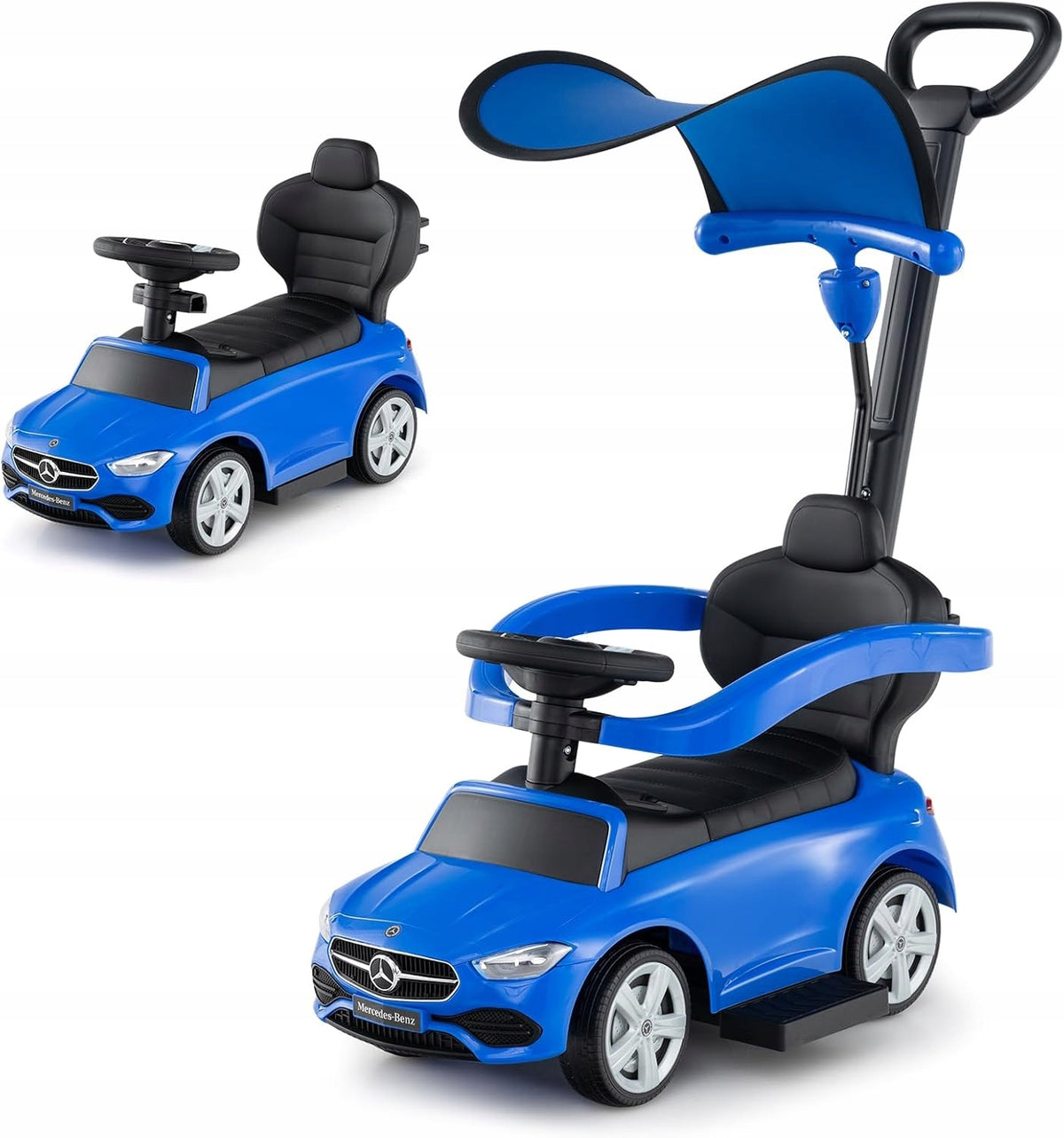 RIDE-ON PUSHER FOR CHILDREN 3in1 MERCEDES-BENZ WITH VISOR SOUNDS CAR WHEELS