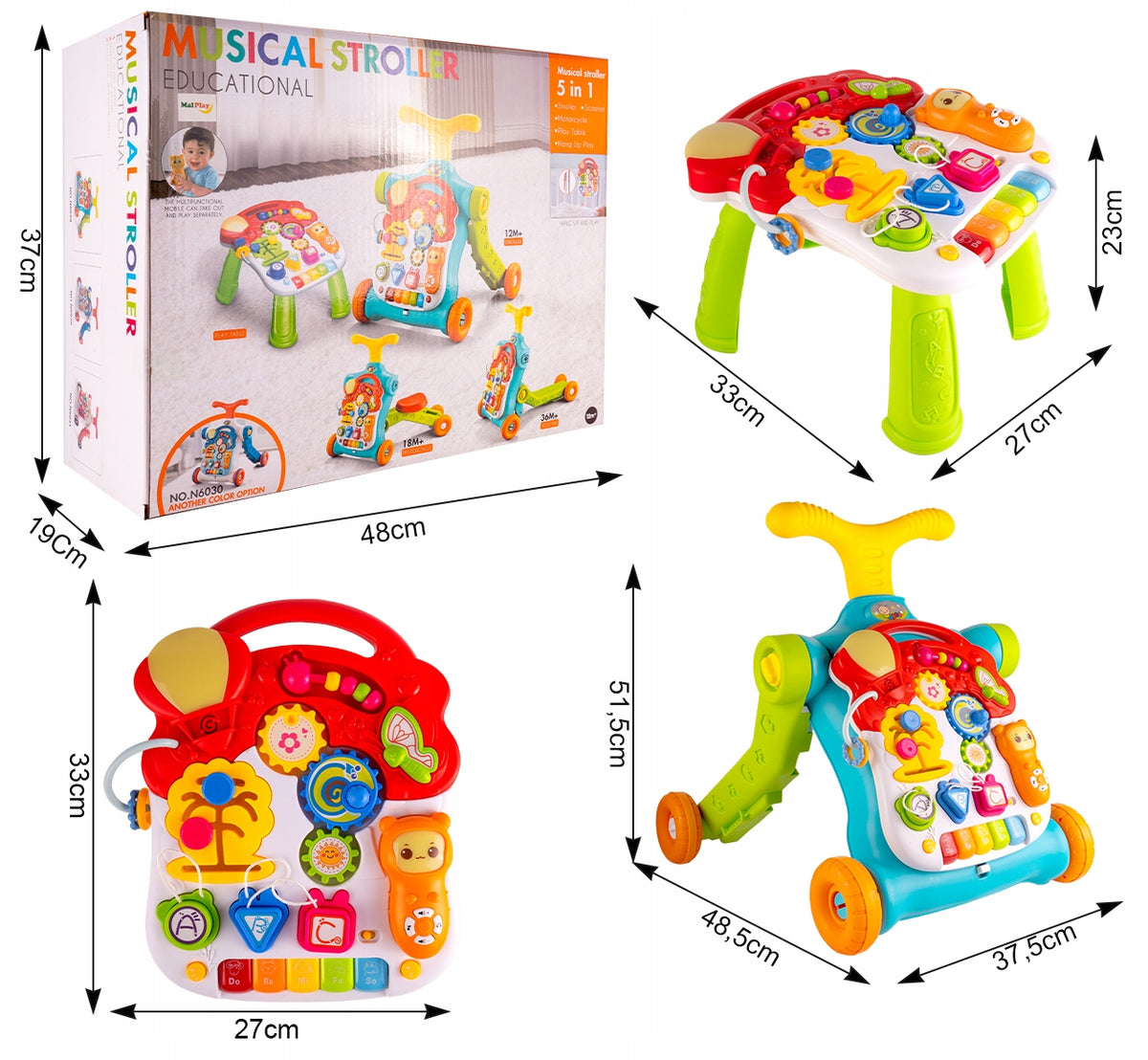 RIDE-ON SCOOTER CAR TABLE WALKER PUSHER INTERACTIVE EDUCATIONAL 5in1 Manufacturer code Z749