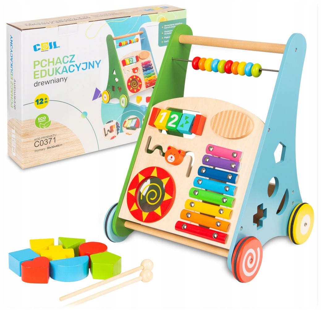 RIDE-ON WALKER PUSHER FOR CHILDREN EDUCATIONAL 2IN1 WOODEN COIL COLOR Packaging status original