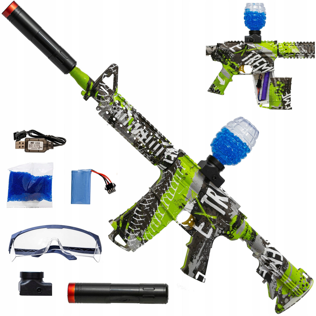 RIFLE AUTOMATIC GUN FOR GEL BALLS GREEN GRAFFITI ELECTRIC