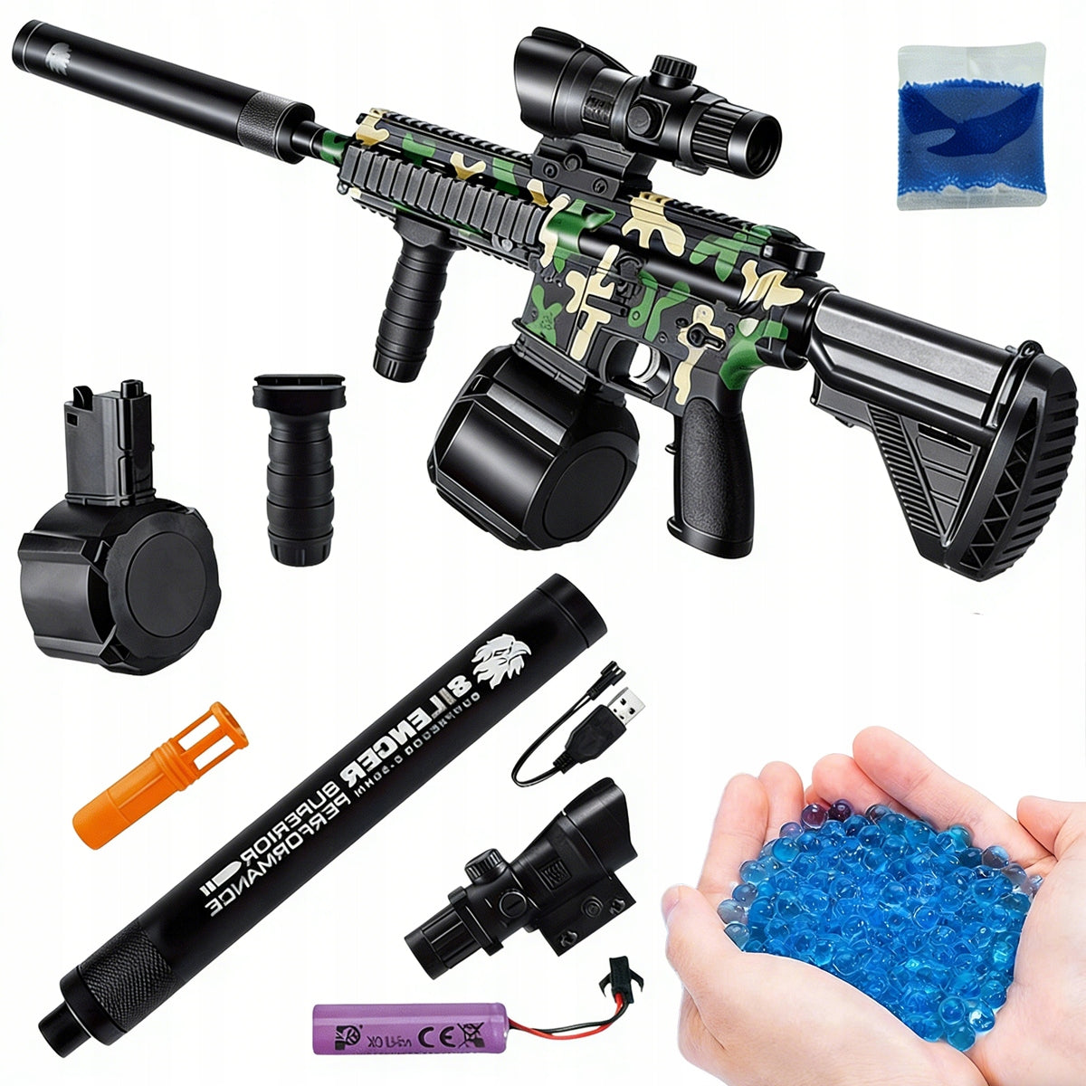 RIFLE AUTOMATIC GUN FOR WATER GEL BALLS ELECTRIC LARGE SET