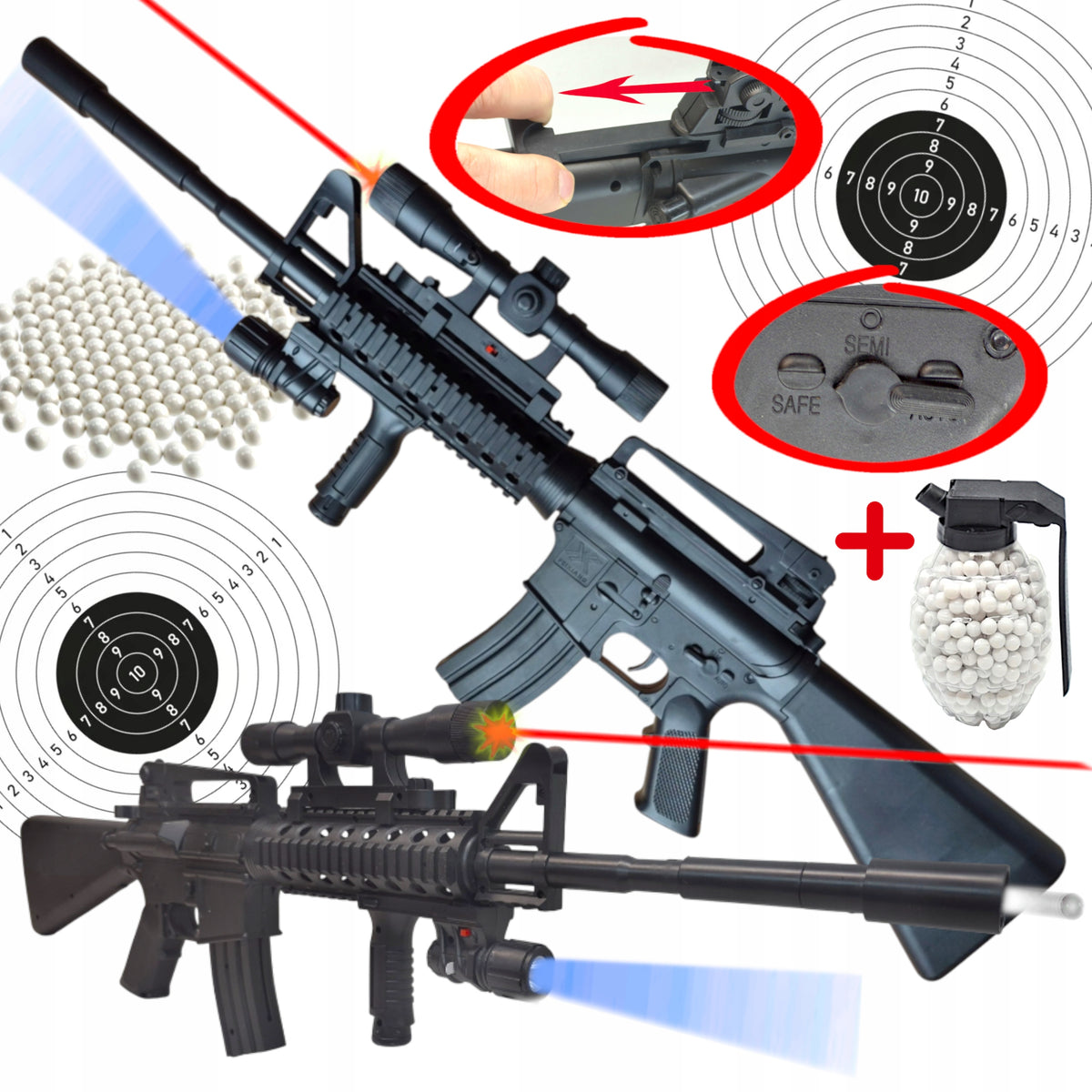 RIFLE M4A1 AMERICAN for balls replica ASG +TARGET. LASER+ GARNET +2 DISCS