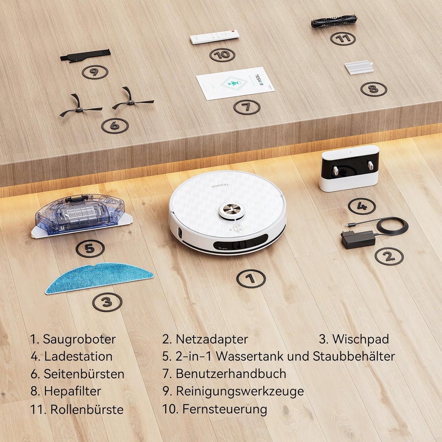 ROBOT CLEANING VACUUM CLEANER WIFI HEPA TESVOR S8 PRO SMART LASER MOP 8000Pa Dust container volume 0.3 l