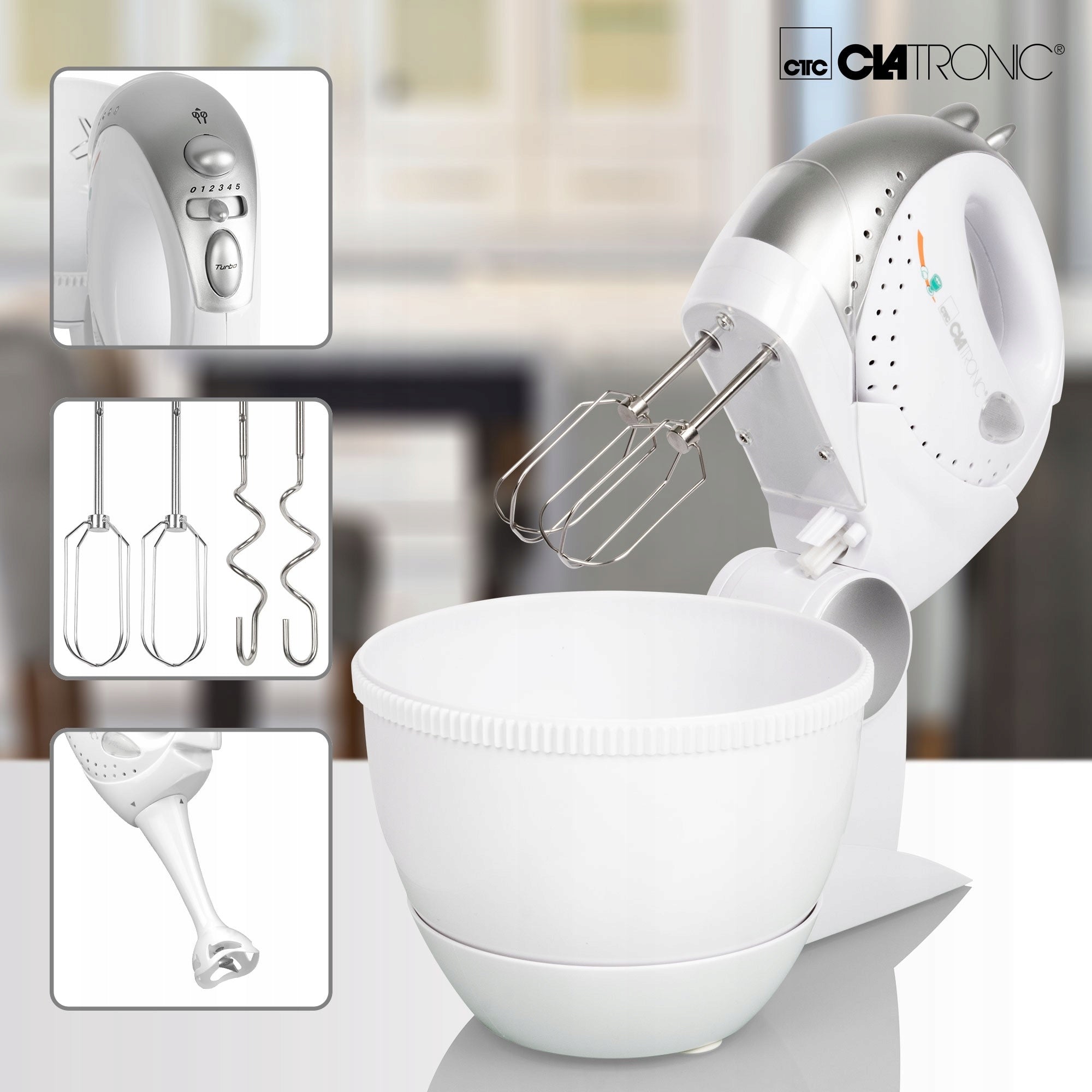 ROBOT HAND MIXER WITH ROTARY BOWL CLATRONIC 2IN1 Power rating 250 W