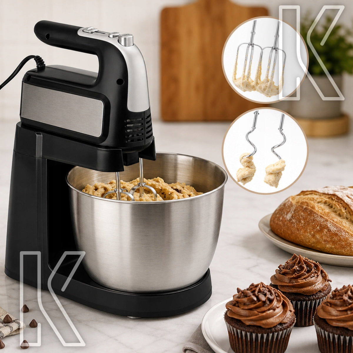 ROBOT PLANETARY KITCHEN MIXER FOR CAKES AND CREAMS WITH BOWL POWERFUL 4.5L 1000W Dominant color black